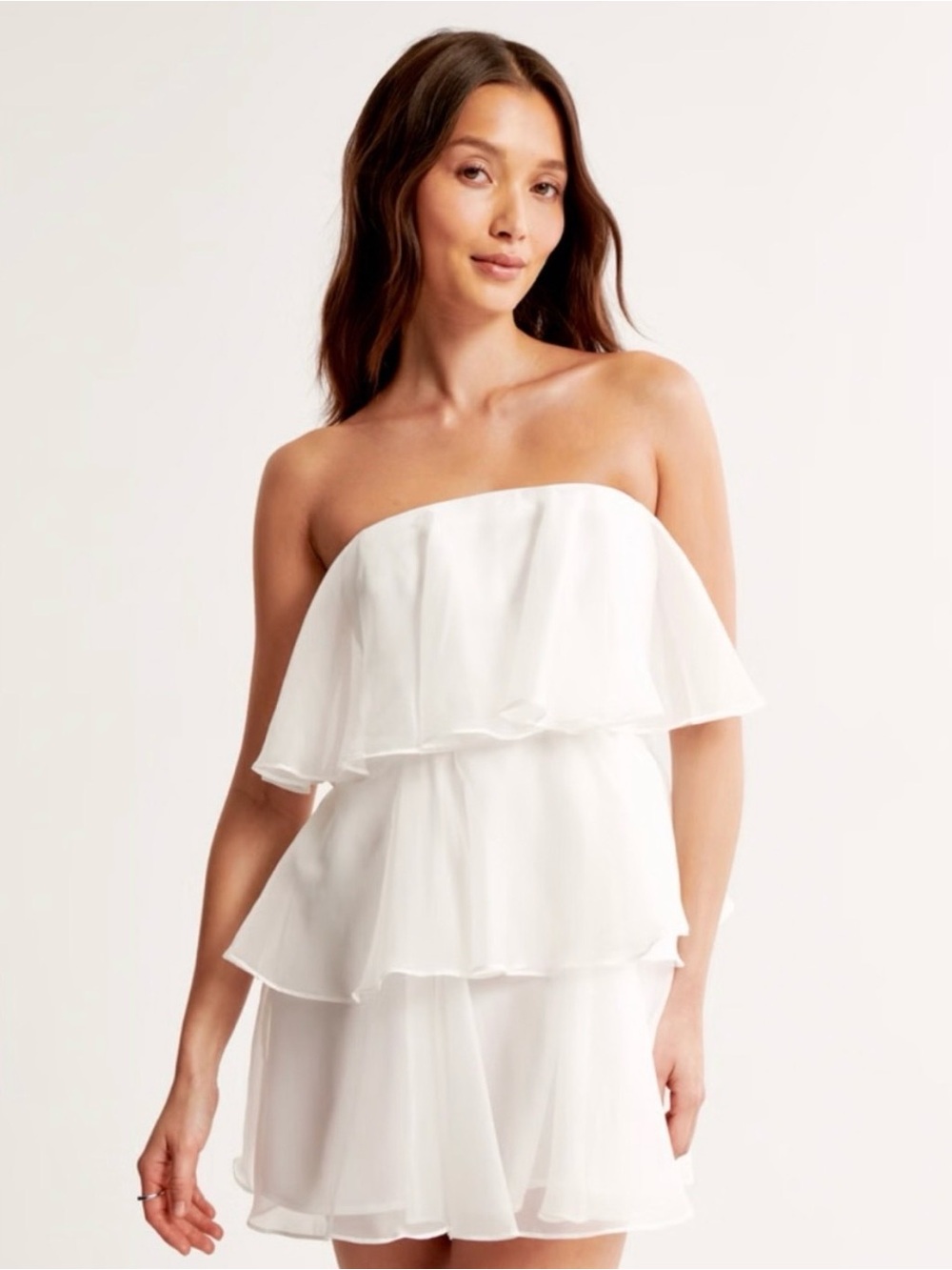 Abercrombie & Fitch Strapless White Tiered Ruffle Mini Dress